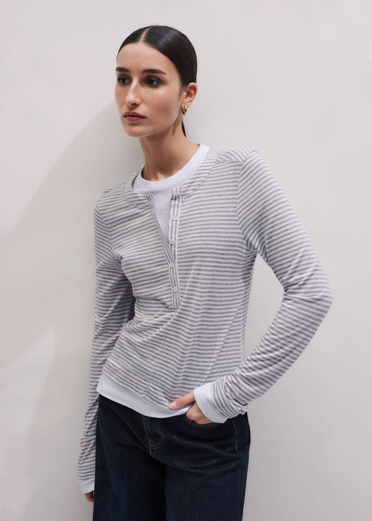 Gray Double-Layer Look Long Sleeve Top | ME+EM Clothing
