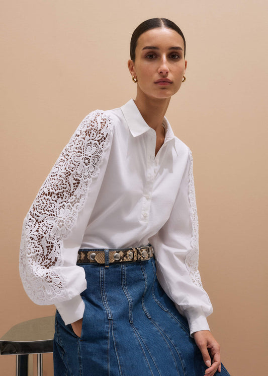 White Lace + Poplin Layering Shirt | ME+EM Clothing