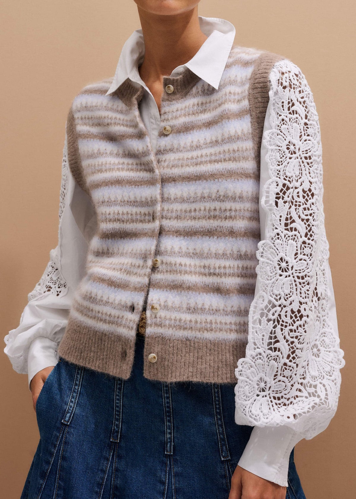 White Lace + Poplin Layering Shirt | ME+EM Clothing