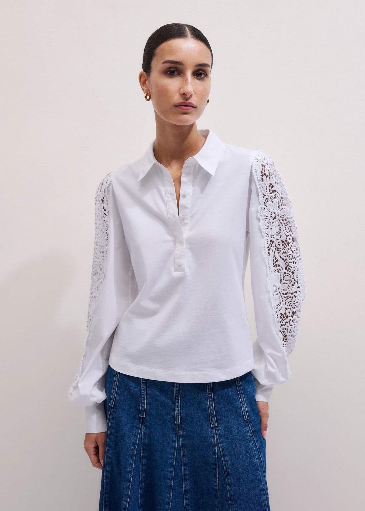 White Lace + Poplin Layering Shirt | ME+EM Clothing
