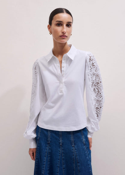 White Lace + Poplin Layering Shirt | ME+EM Clothing