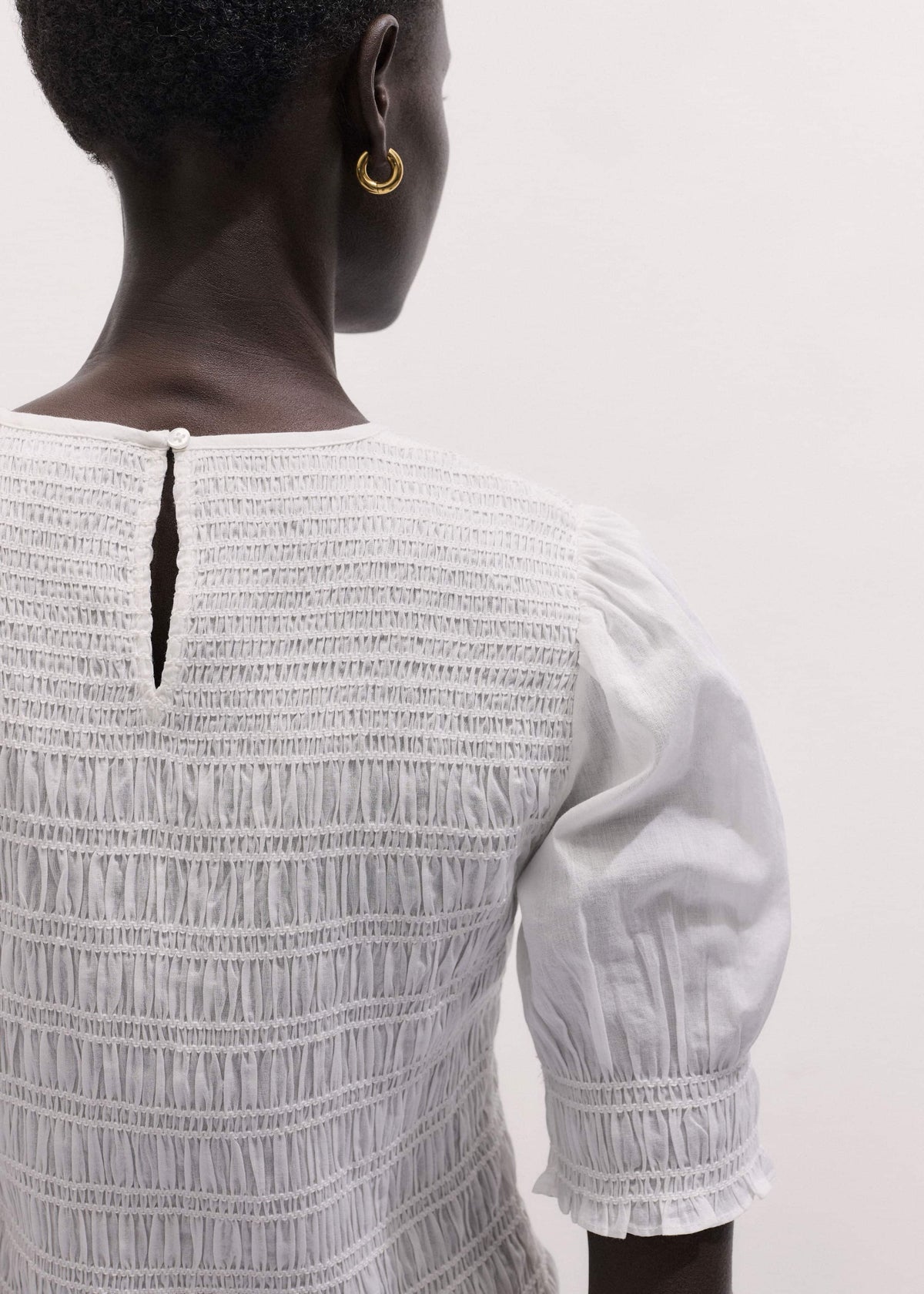 White Soft Cotton Contrast Stitch Smocked Day Top | ME+EM Clothing
