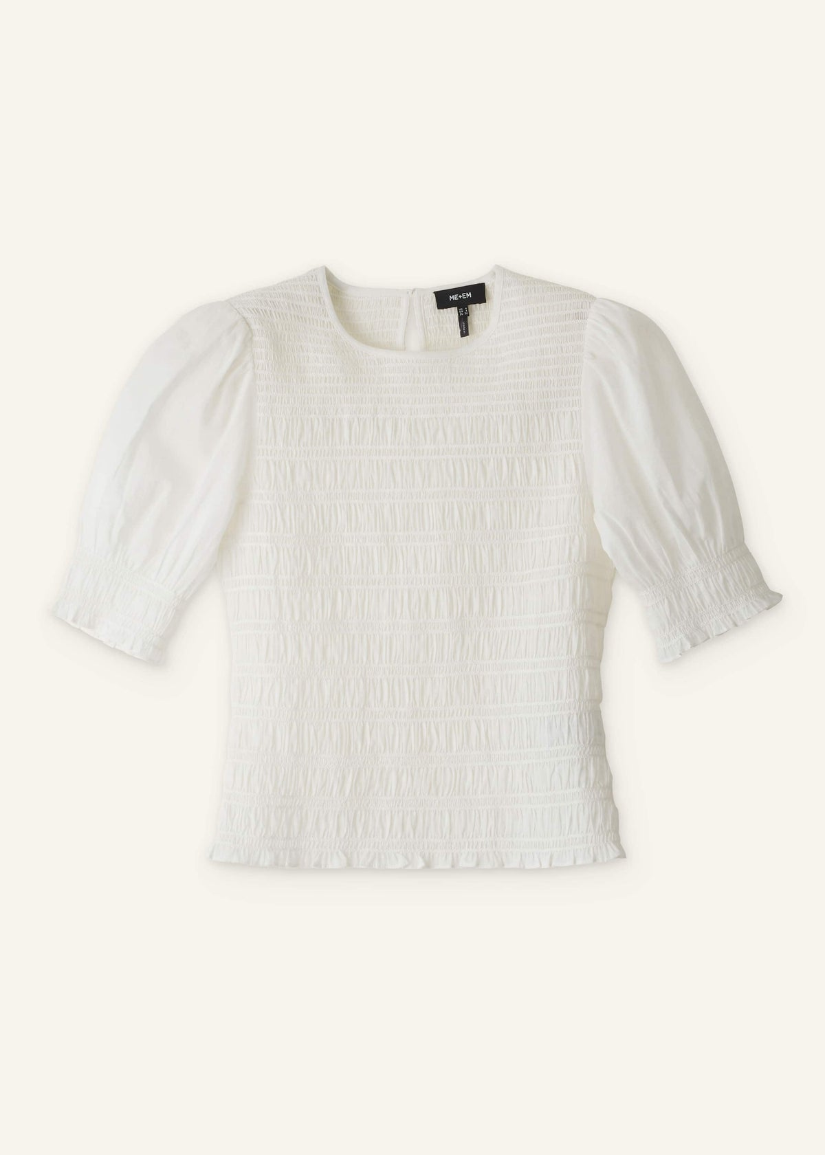 White Soft Cotton Contrast Stitch Smocked Day Top | ME+EM Clothing