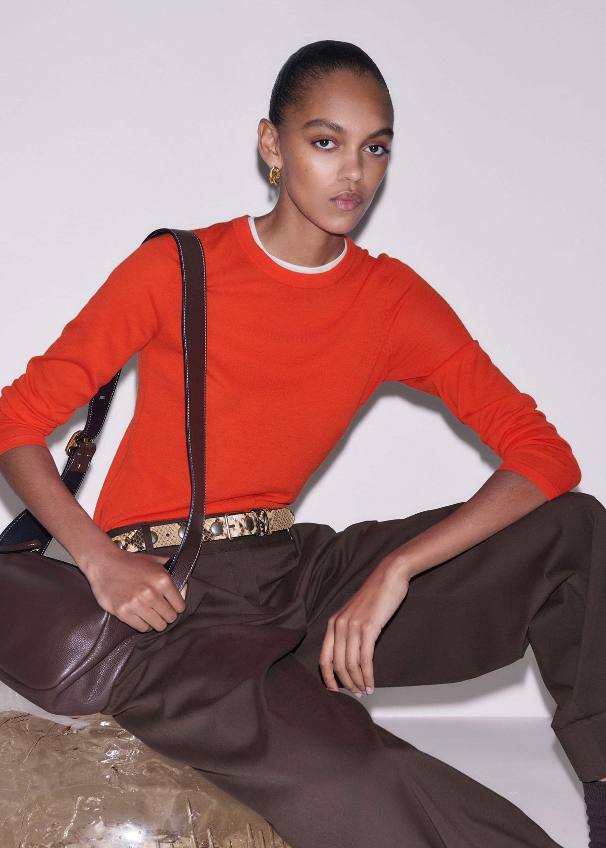 Orange Barely There Contrast Trim Sweater | ME+EM Clothing