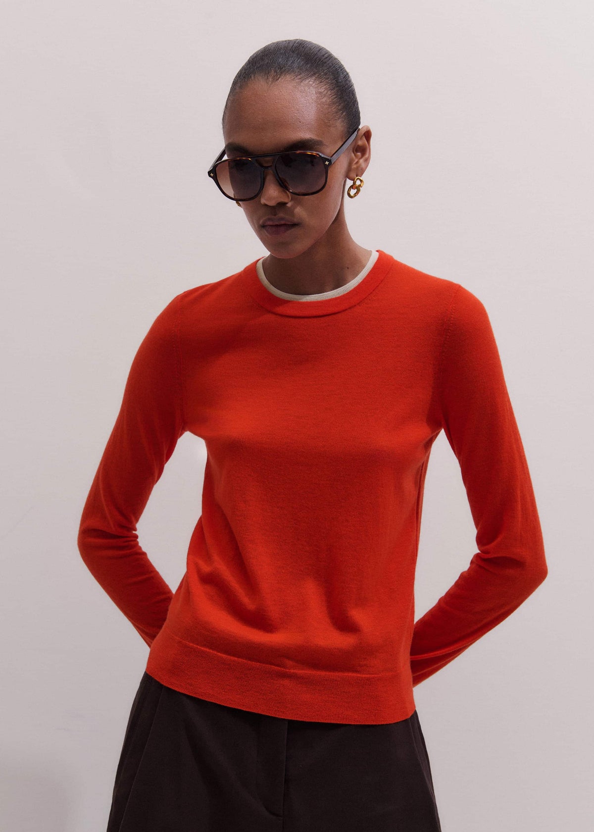 Orange Barely There Contrast Trim Sweater | ME+EM Clothing