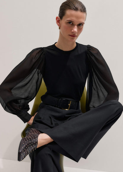 Black Balloon Sleeve Slim Layering Top | ME+EM Clothing