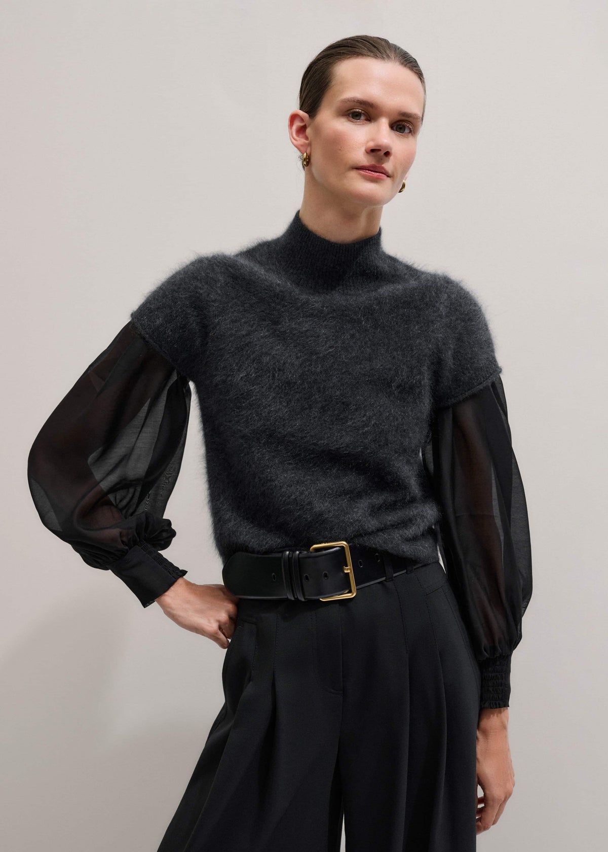 Black Balloon Sleeve Slim Layering Top | ME+EM Clothing