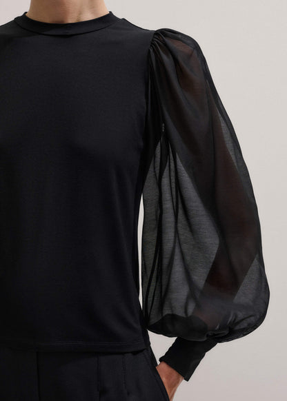 Black Balloon Sleeve Slim Layering Top | ME+EM Clothing