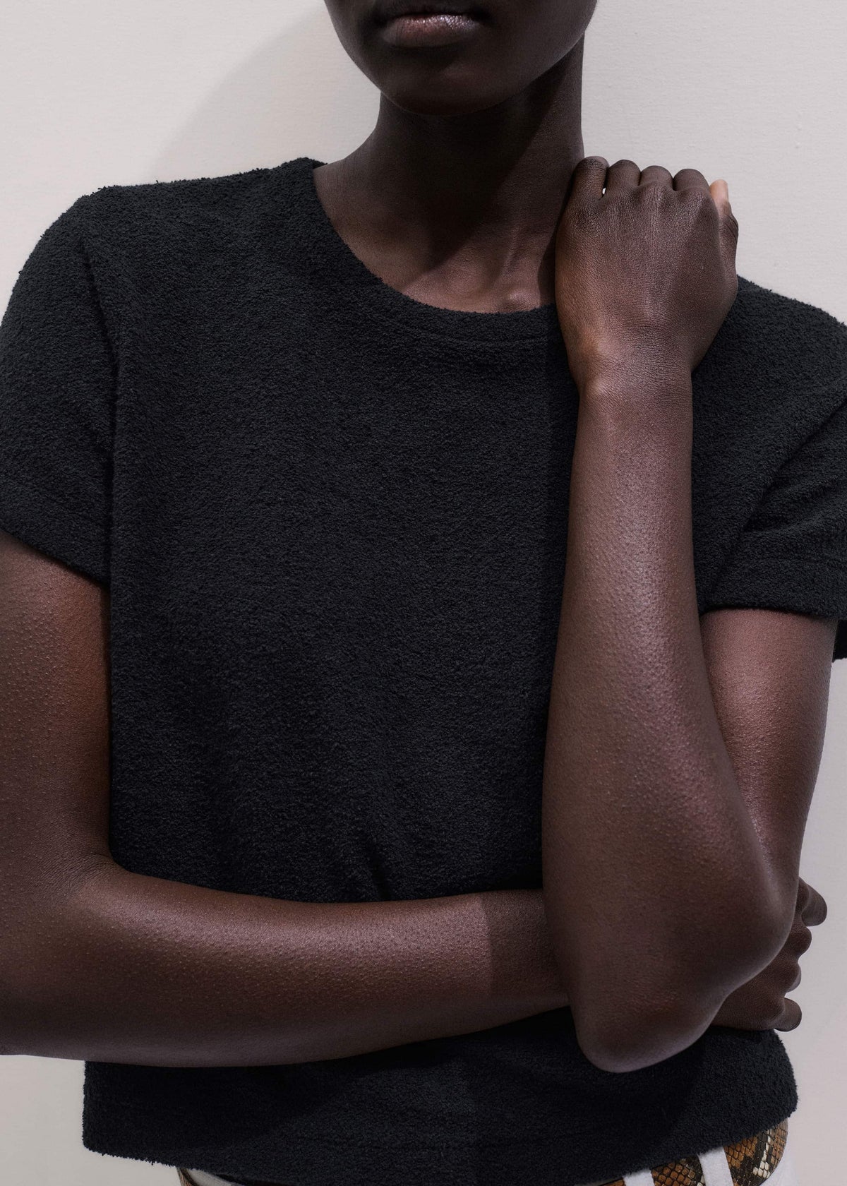 Black Textured Crew Neck Baby Tee | ME+EM Clothing