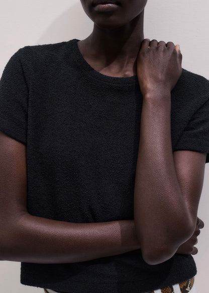 Black Textured Crew Neck Baby Tee | ME+EM Clothing