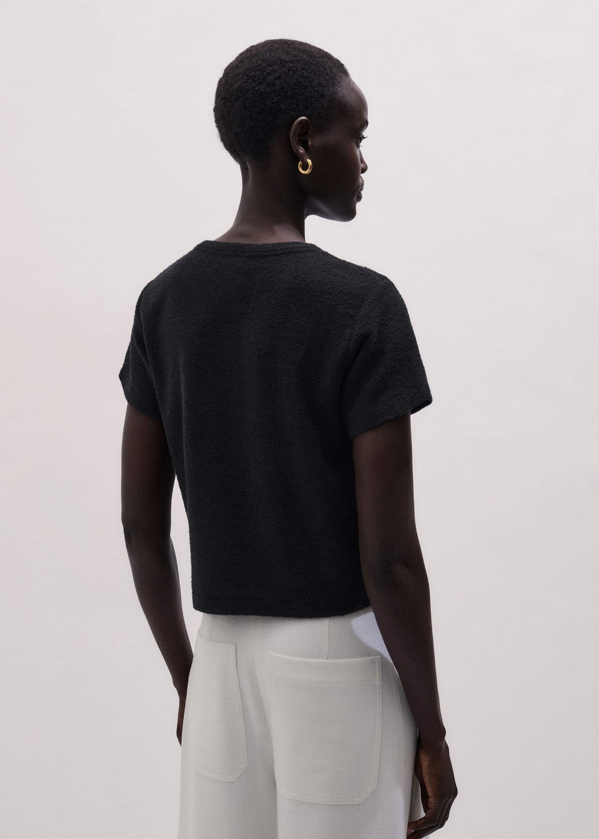 Black Textured Crew Neck Baby Tee | ME+EM Clothing