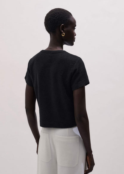 Black Textured Crew Neck Baby Tee | ME+EM Clothing