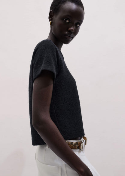 Black Textured Crew Neck Baby Tee | ME+EM Clothing