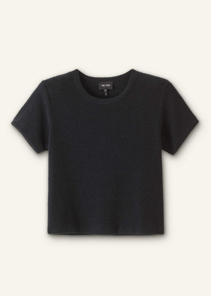 Black Textured Crew Neck Baby Tee | ME+EM Clothing