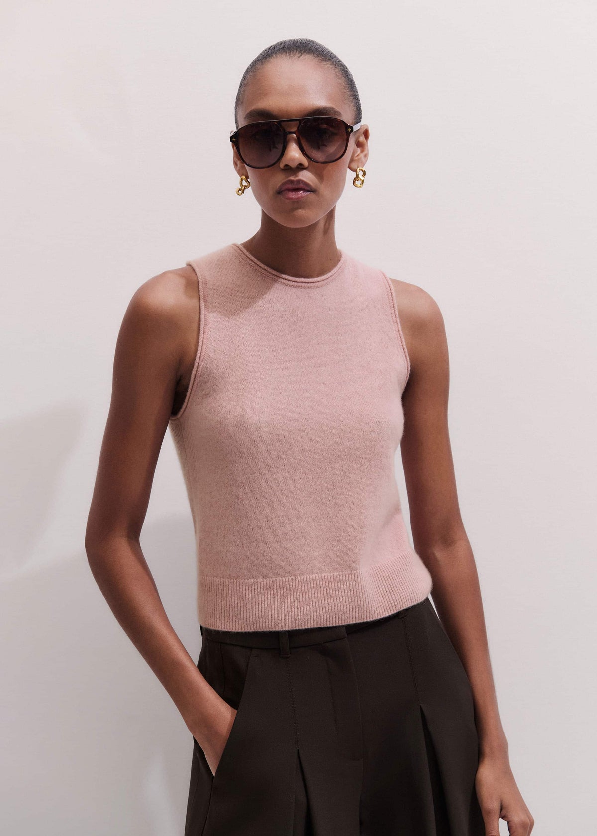 Pink Cashmere Roll Trim Knit Sweater Vest | ME+EM Clothing