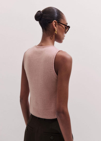 Pink Cashmere Roll Trim Knit Sweater Vest | ME+EM Clothing