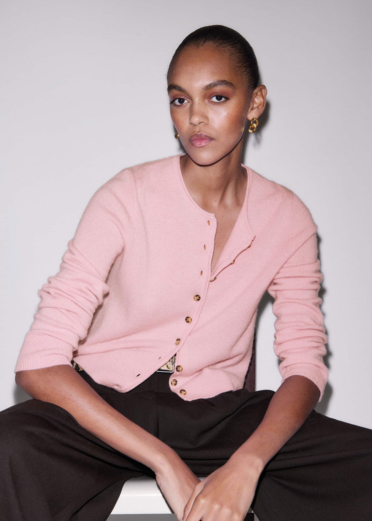 Pink Cashmere Roll Trim Straight Cardigan | ME+EM Clothing