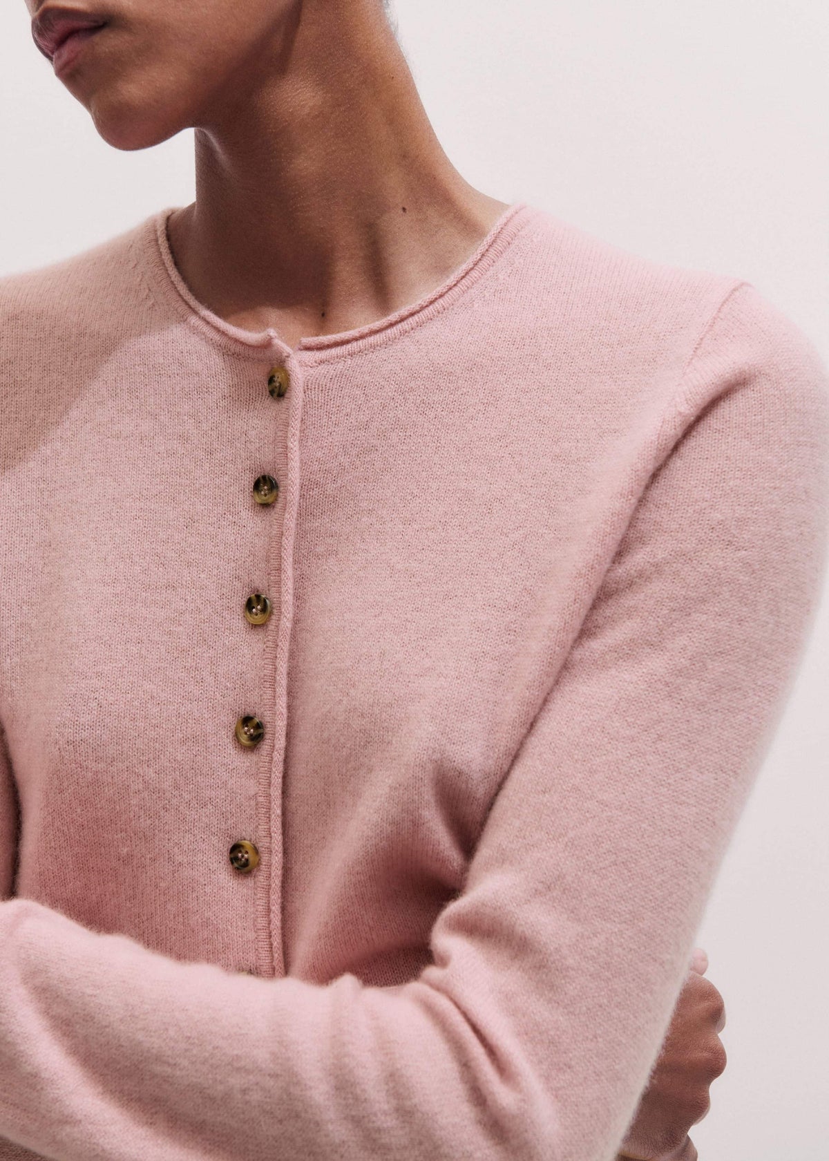 Pink Cashmere Roll Trim Straight Cardigan | ME+EM Clothing