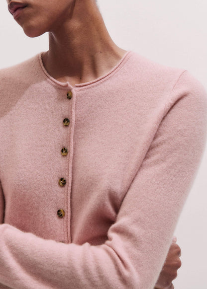 Pink Cashmere Roll Trim Straight Cardigan | ME+EM Clothing