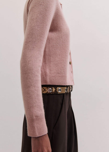 Pink Cashmere Roll Trim Straight Cardigan | ME+EM Clothing