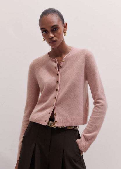 Pink Cashmere Roll Trim Straight Cardigan | ME+EM Clothing