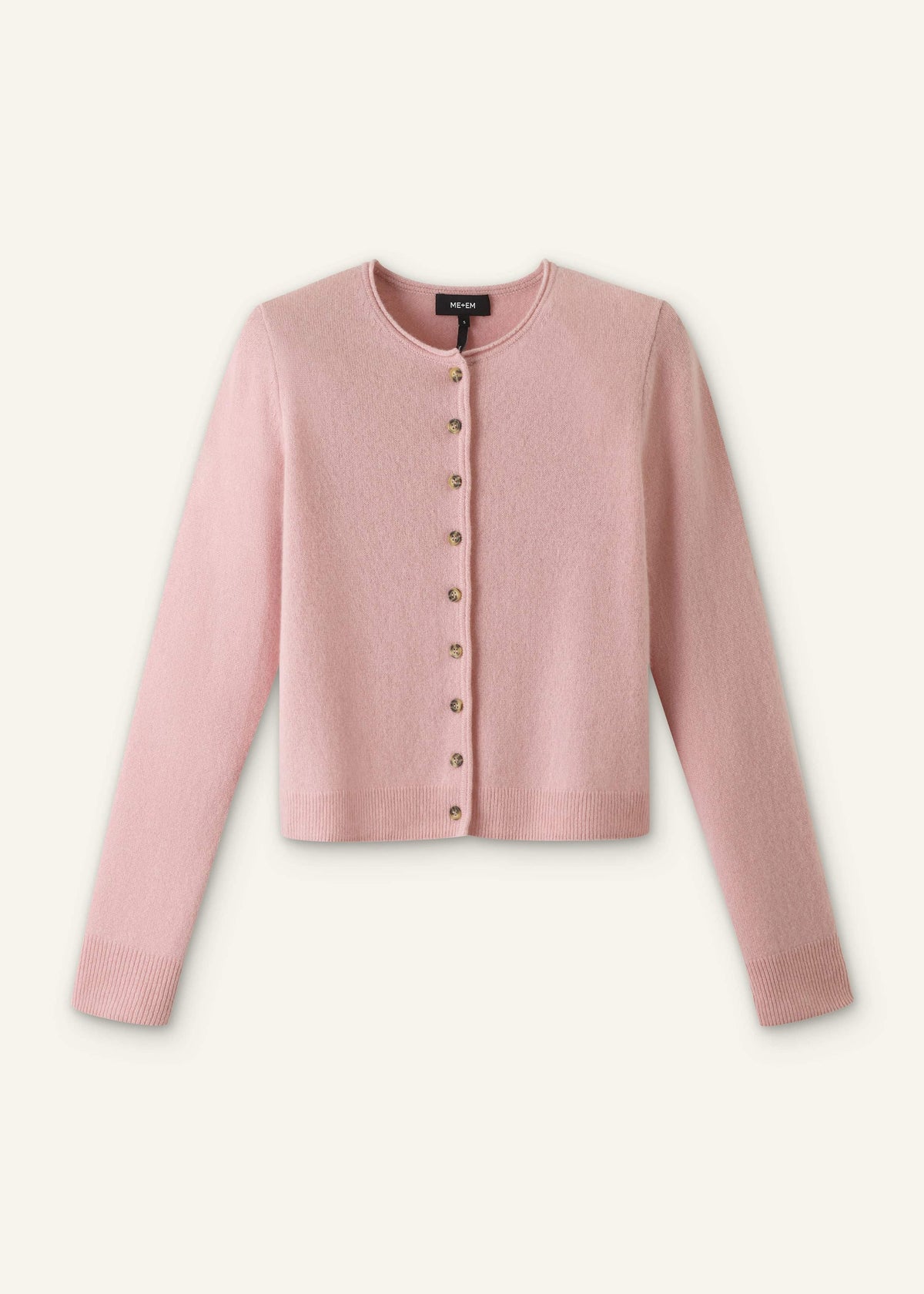 Pink Cashmere Roll Trim Straight Cardigan | ME+EM Clothing