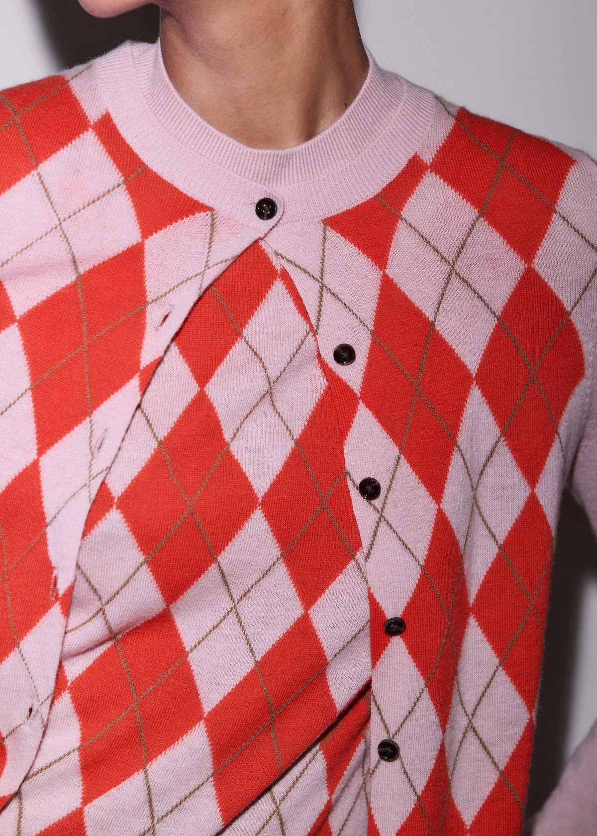 Pink Fine Argyle Slim Knit Cardigan | ME+EM Clothing