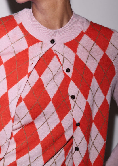 Pink Fine Argyle Slim Knit Cardigan | ME+EM Clothing