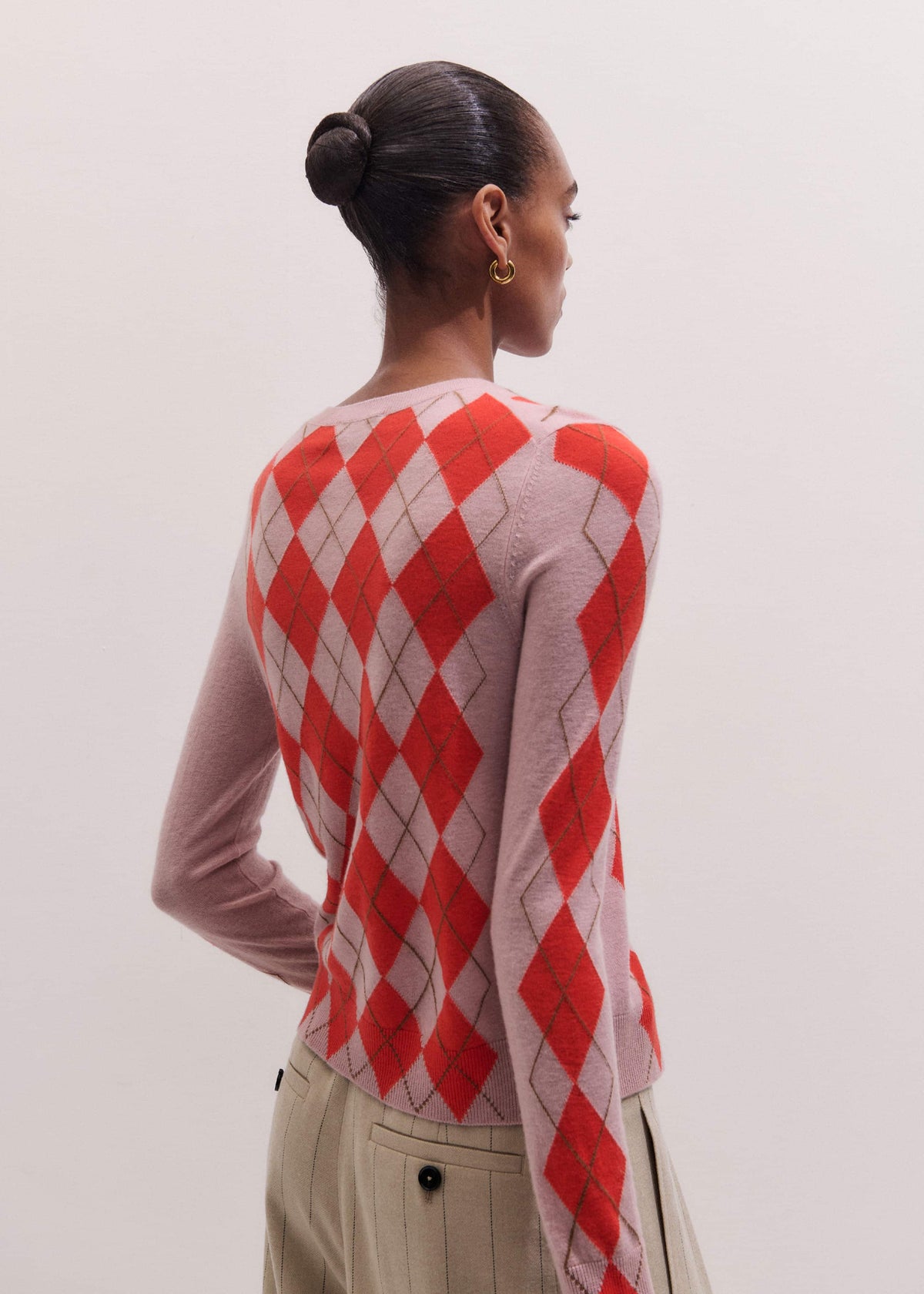 Pink Fine Argyle Slim Knit Cardigan | ME+EM Clothing