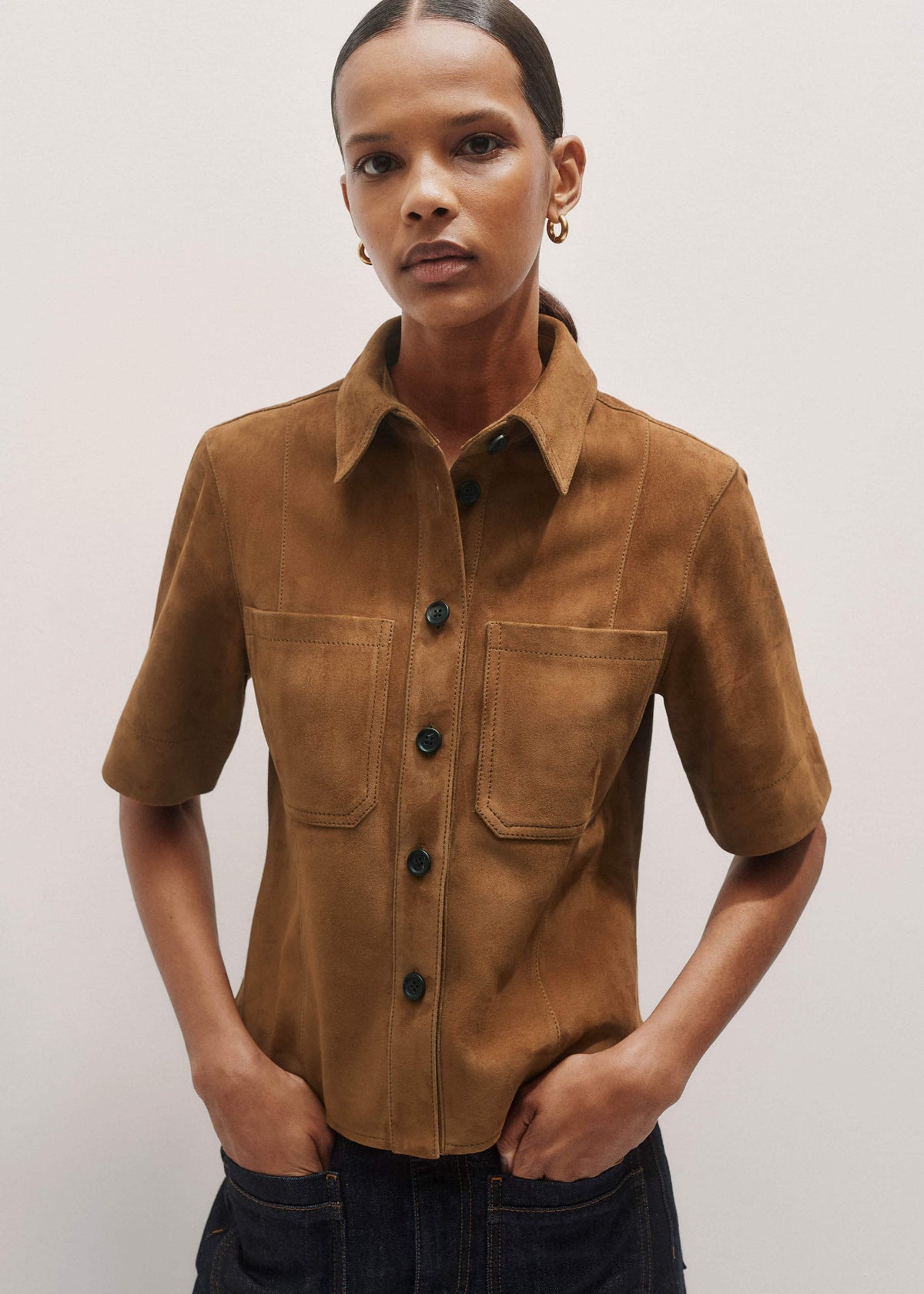 Brown Paneled Shirt | ME+EM Clothing