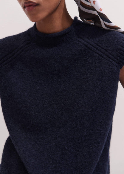 Navy Roll Trim Straight Layering Sweater Vest | ME+EM Clothing