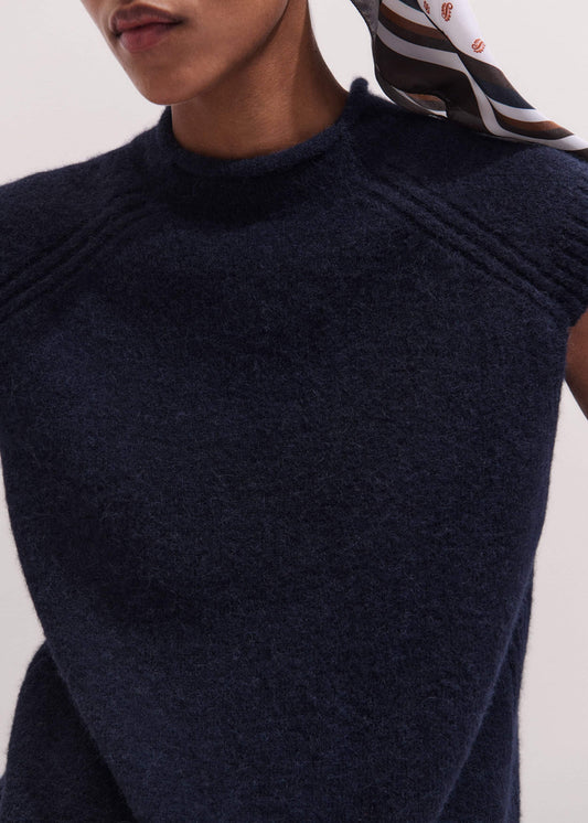 Navy Roll Trim Straight Layering Sweater Vest | ME+EM Clothing