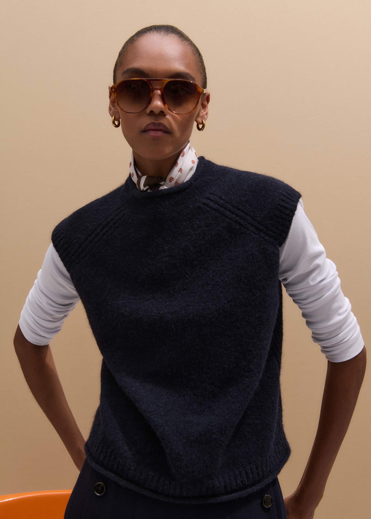 Navy Roll Trim Straight Layering Sweater Vest | ME+EM Clothing