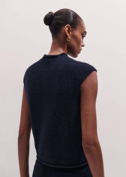 Navy Roll Trim Straight Layering Sweater Vest | ME+EM Clothing