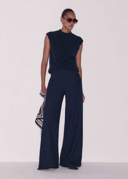 Navy Roll Trim Straight Layering Sweater Vest | ME+EM Clothing