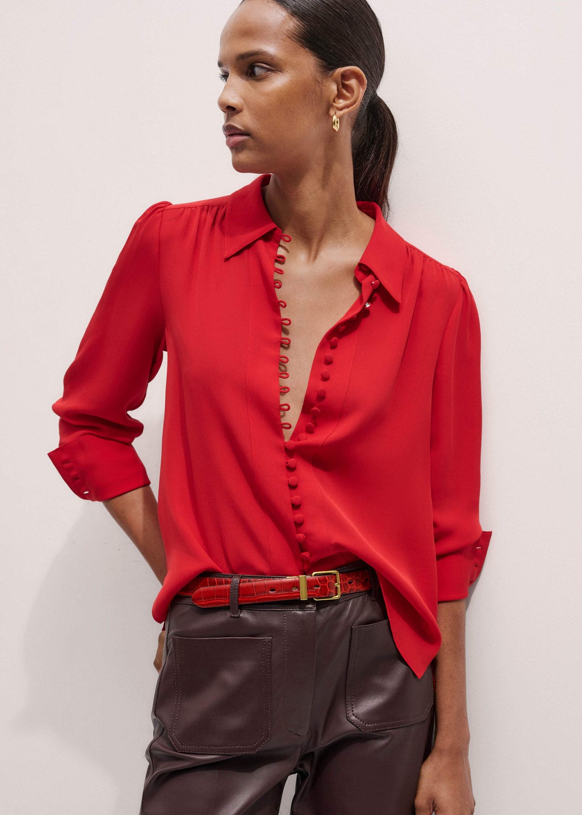 Red Silk Button Layering Shirt + Tie | ME+EM Clothing