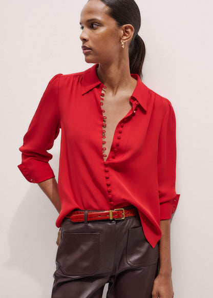 Red Silk Button Layering Shirt + Tie | ME+EM Clothing