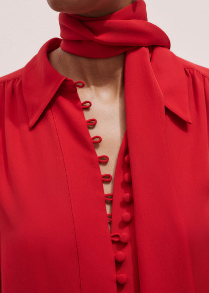 Red Silk Button Layering Shirt + Tie | ME+EM Clothing