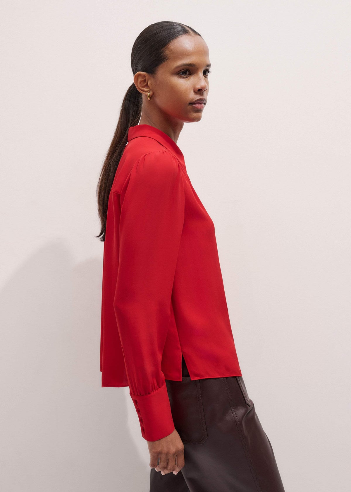 Red Silk Button Layering Shirt + Tie | ME+EM Clothing