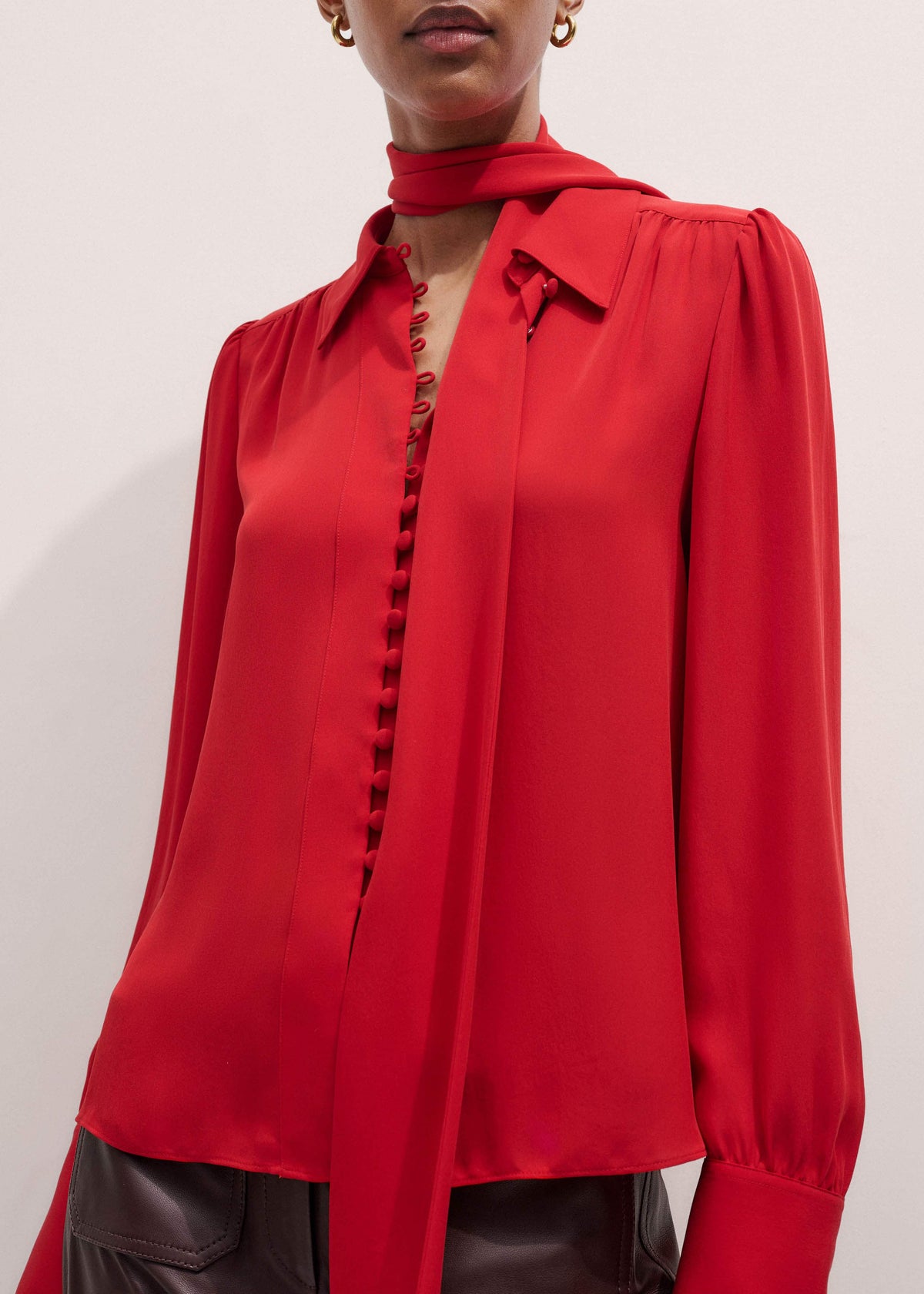 Red Silk Button Layering Shirt + Tie | ME+EM Clothing