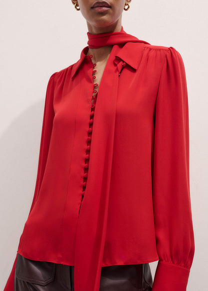 Red Silk Button Layering Shirt + Tie | ME+EM Clothing