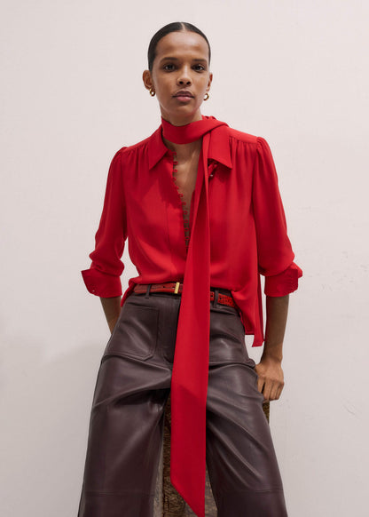 Red Silk Button Layering Shirt + Tie | ME+EM Clothing