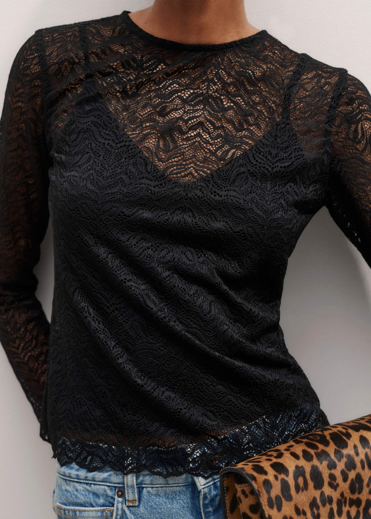 Black Lace Crew Neck Top | ME+EM Clothing