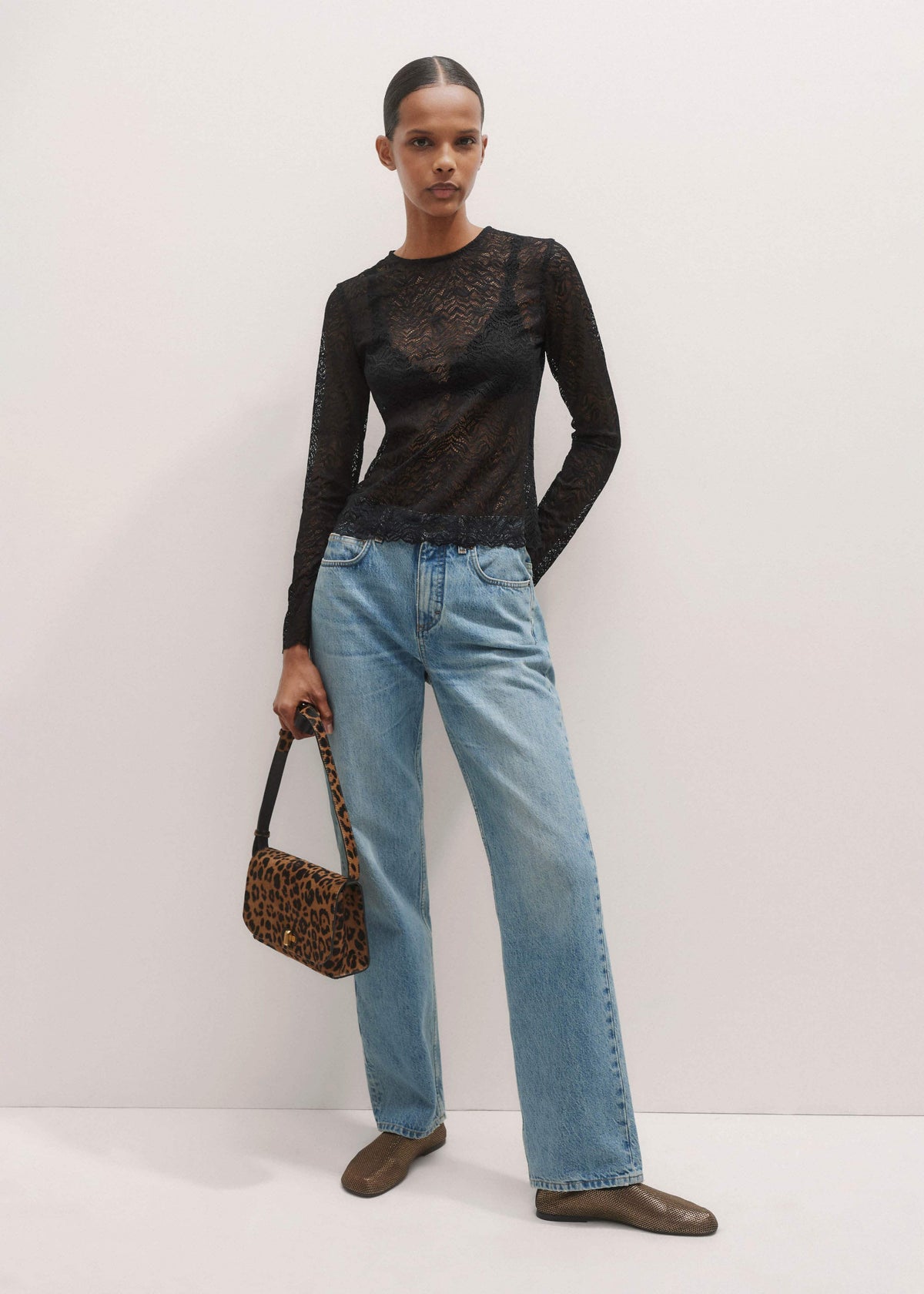 Black Lace Crew Neck Top | ME+EM Clothing