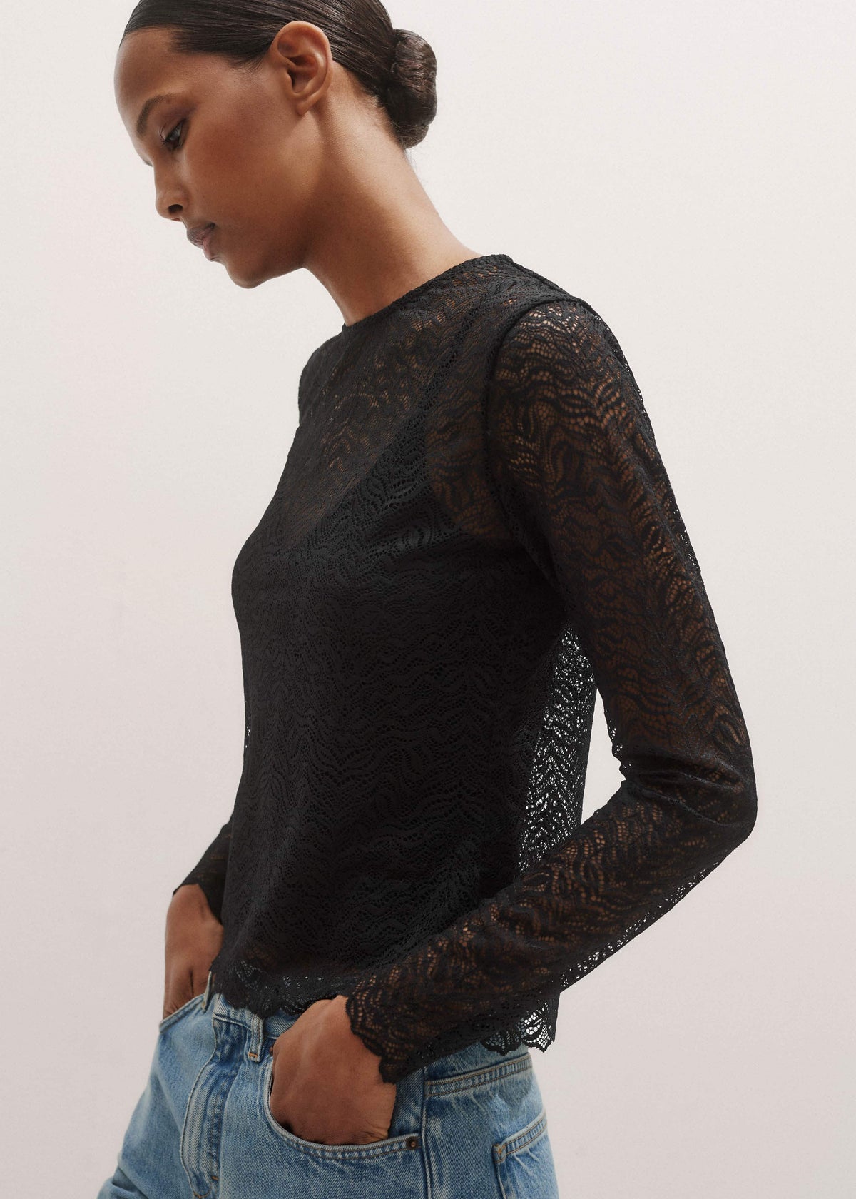 Black Lace Crew Neck Top | ME+EM Clothing