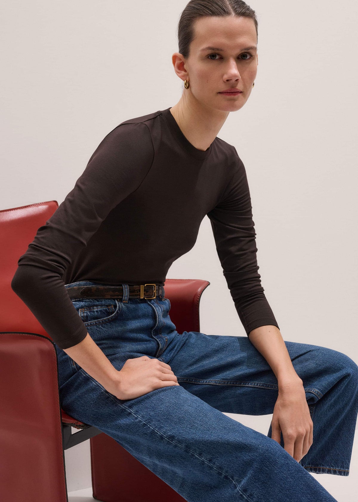 Brown Slim Crew Neck Top | ME+EM Clothing