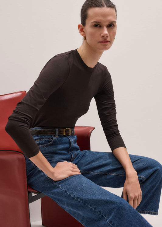 Brown Slim Crew Neck Top | ME+EM Clothing
