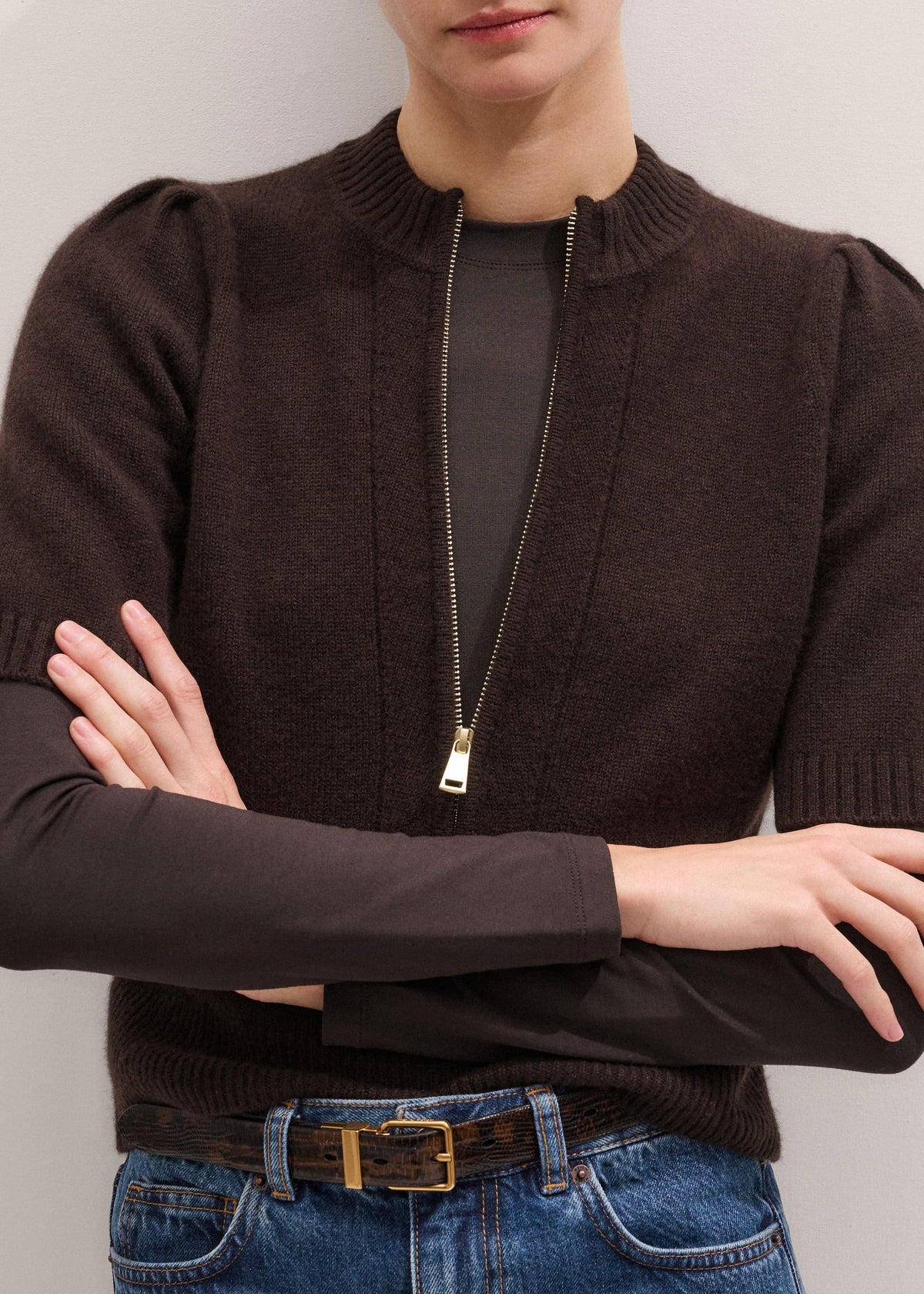 Brown Slim Crew Neck Top | ME+EM Clothing
