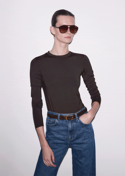 Brown Slim Crew Neck Top | ME+EM Clothing