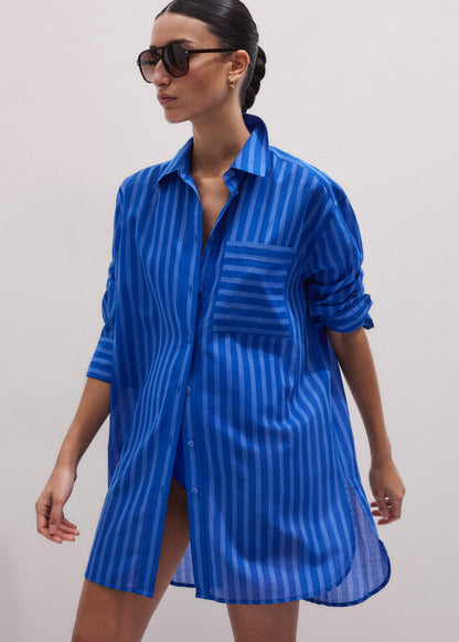 Blue Striped Oversized Beach Shirt | ME+EM Clothing